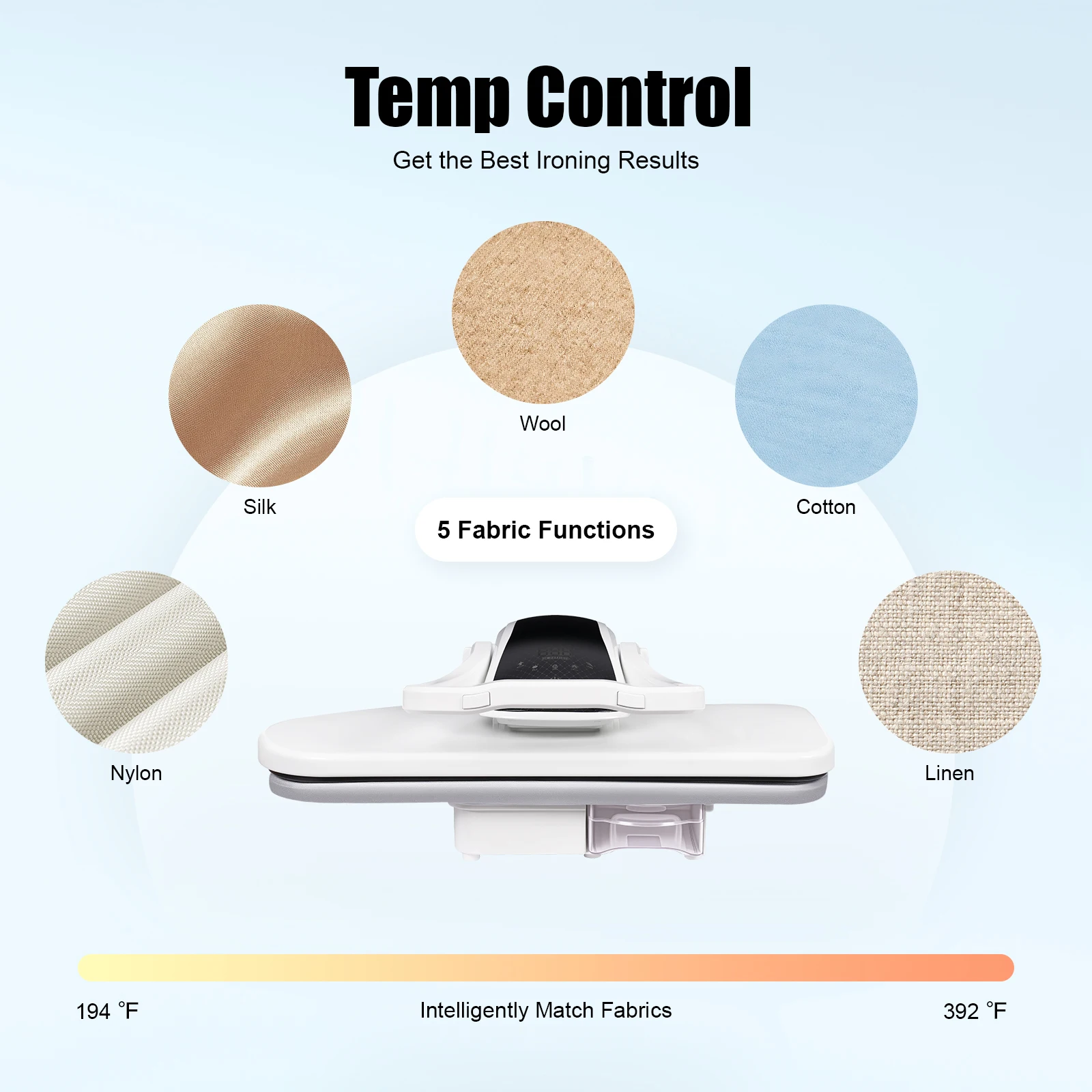 مكبس بخاري ذكي مع شاشة لمس شفافة، كي احترافي لصفائح الملابس والنايلون والحرير والصوف والقطن والكتان