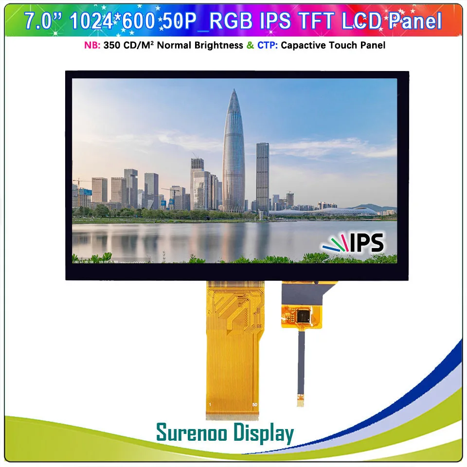 7.0" inch 1024*600 50P_RGB IPS TFT LCD Module Display Screen Monitor FT5426 I2C Capacitive Touch Panel High Brightness