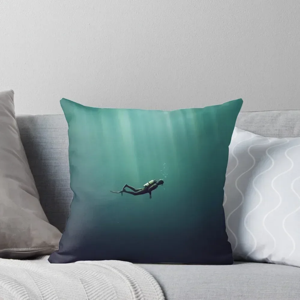 Underwater Scuba Diver in a Dark Lake Throw Pillow Sofa Cushions Elastic Cover For Sofa pillow