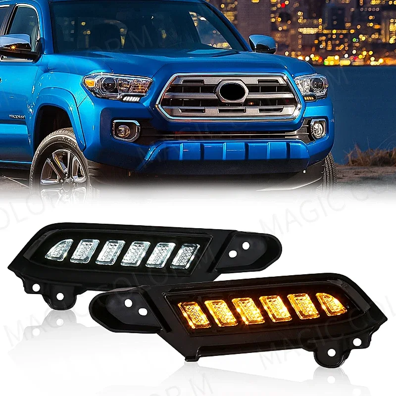 LED DRL Fog Lamp For Toyota Tacoma 2016 2017 2018 2019-2023 Daytime Running Light Turn Signal Headlights Car Accesssories 12V