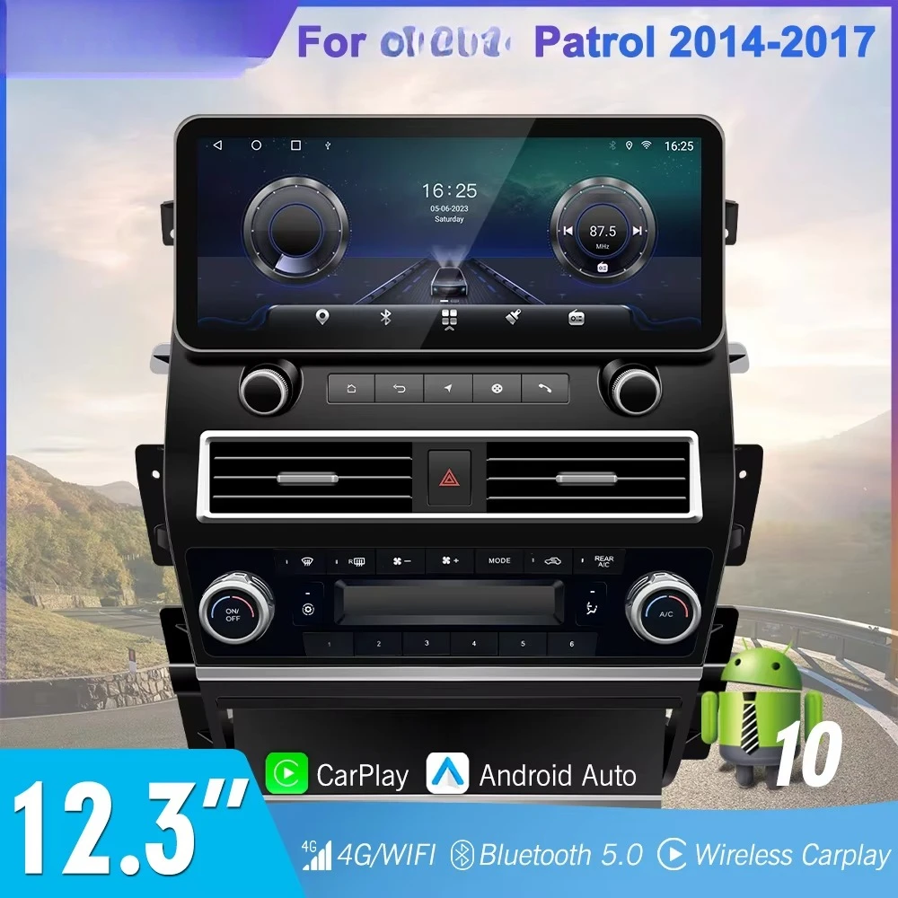 ترقية جديدة راديو السيارة الاندورويد لتحديد المواقع والملاحة الوسائط المتعددة مشغل تلقائي Carplay رئيس Unitfor-Nissan Patrol Y62 2014-2017