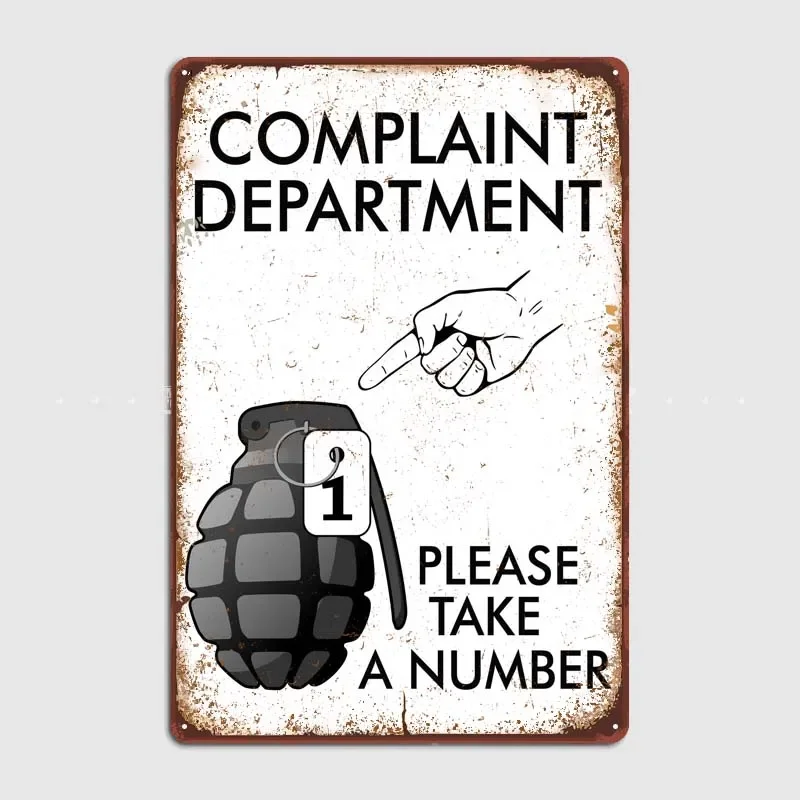 COMPLAINT DEPT GRENADE Retro Metal Signs Vintage Home Decor Items Poster Office Wall Decoration Decor for Room Art Mural Bedroom