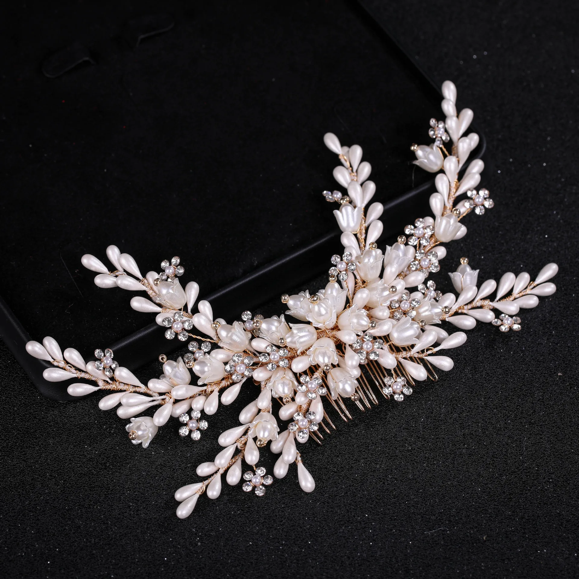 Crystal Pearl Flower Hair Comb Clip Hairpin For Women Bridal Wedding Hair Accessories Jewelry Comb Clip Hairpin Headband Tiara