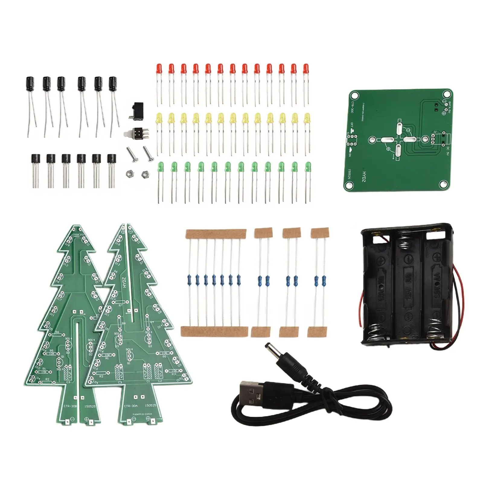1 Set DIY 3D LED Flash Circuit Kit Three-Dimensional Christmas Tree Electronic Fun Kit 3D Christmas Tree LED DIY Kit