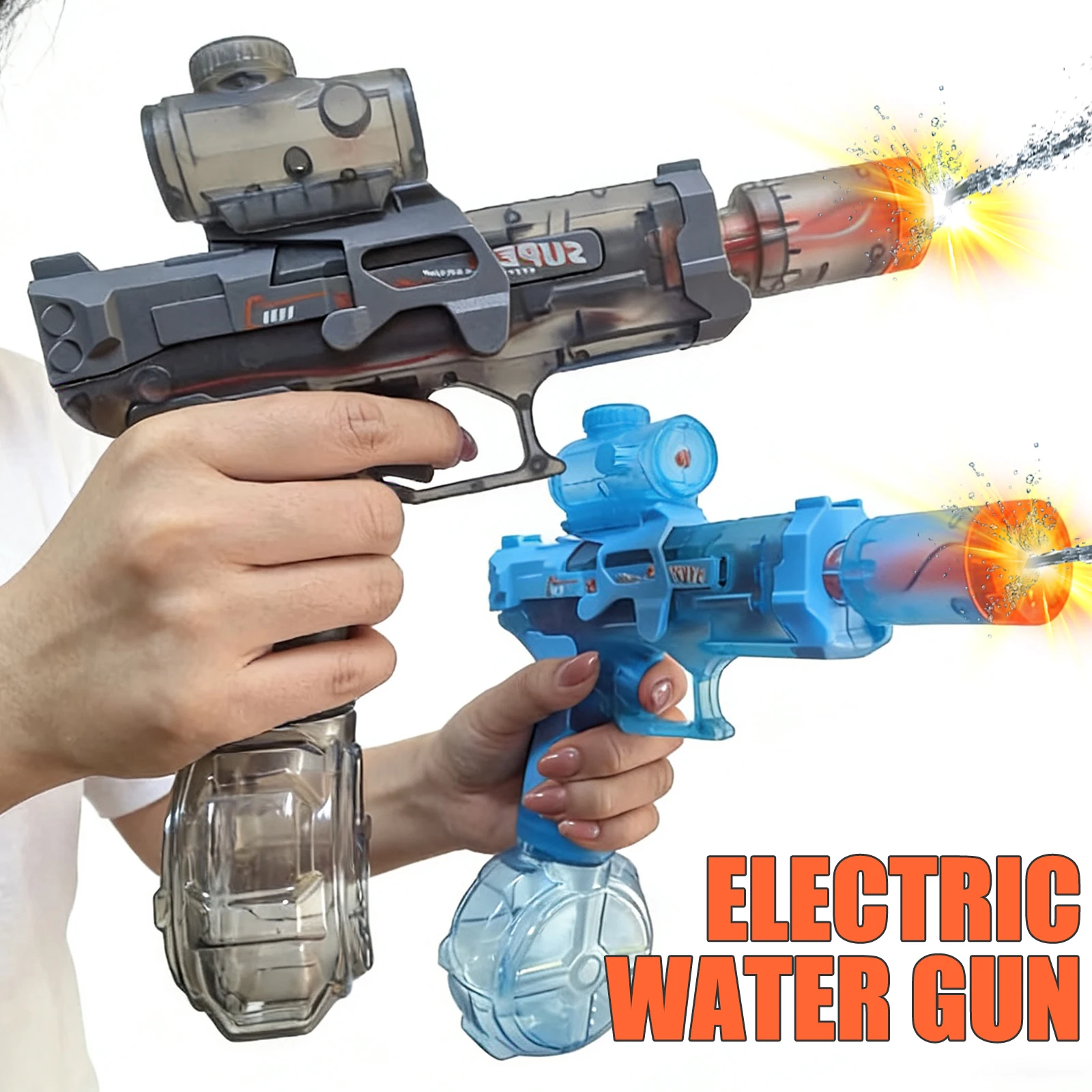 Electric Water Gun Automatic Continuous Firing Squirt Gun Outdoor Toy Long Range Shooting Water Gun with Lights Swimming Toys