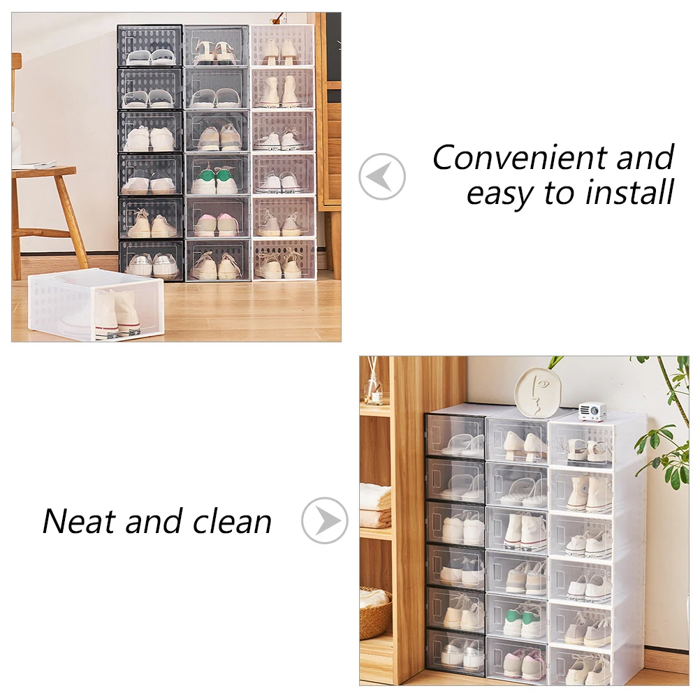 

3 Pcs Transparent Shoe Boxes 34x15.5x24cm Black Storage Containers PP Material Stackable Shoe ganizer Home Dorm Bedroom