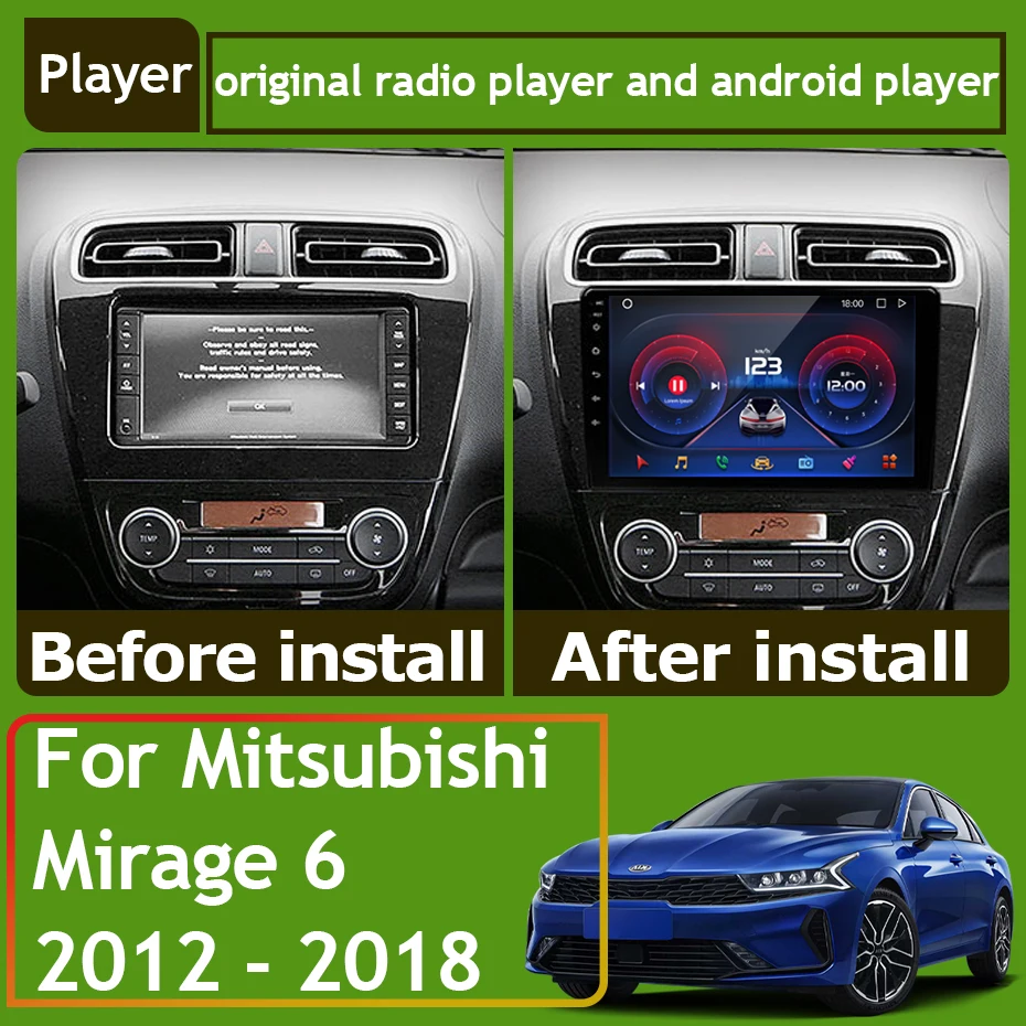 รถวิทยุ CarPlay สําหรับ MITSUBISHI Mirage 6 2012-2018 นําทาง GPS Android ออโต้สเตอริโอ 4G WiFi เครื่องเล่นมัลติมีเดียวิดีโอไม่มี 2DIN