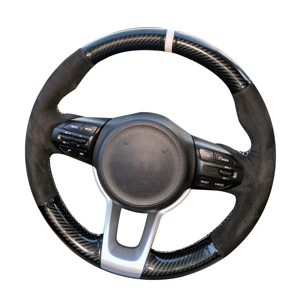 Steering Wheel Customized Car Steering Wheel Cover Anti-Slip Suede Carbon Fiber For Kia Rio Rio5 K2 Picanto Morning 2017-2019
