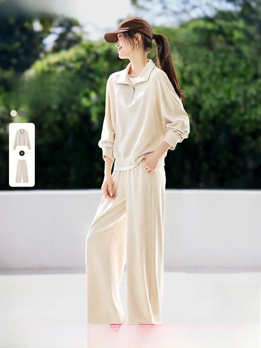 

Комплект из худи и брюк из ацетатной шерсти с завязками, повседневный, премиум-класса, с воротником-стойкой, весенняя новинка, женский модный ансамбль