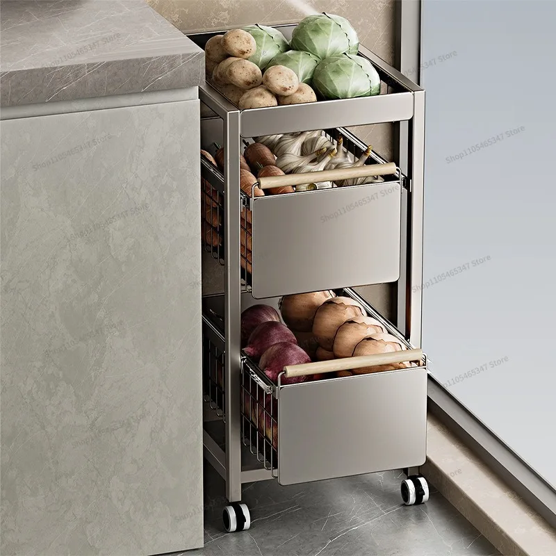 For Kitchen Vegetable Rack Trolley Drawer Type Fruit and Vegetable Storage Crevice Storage Multi-layer Vegetable Basket Rack