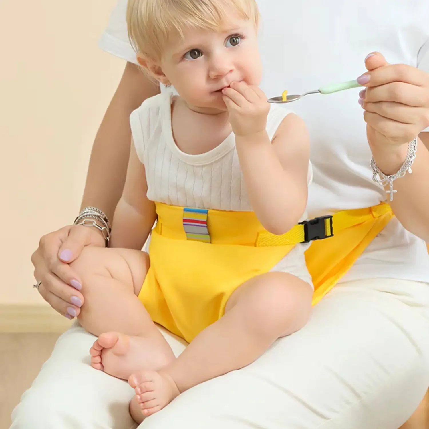 Sabuk kursi makan bayi portabel, tali kursi tetap dapat dicuci untuk bayi, penutup kursi makan luar ruangan dengan sabuk keselamatan