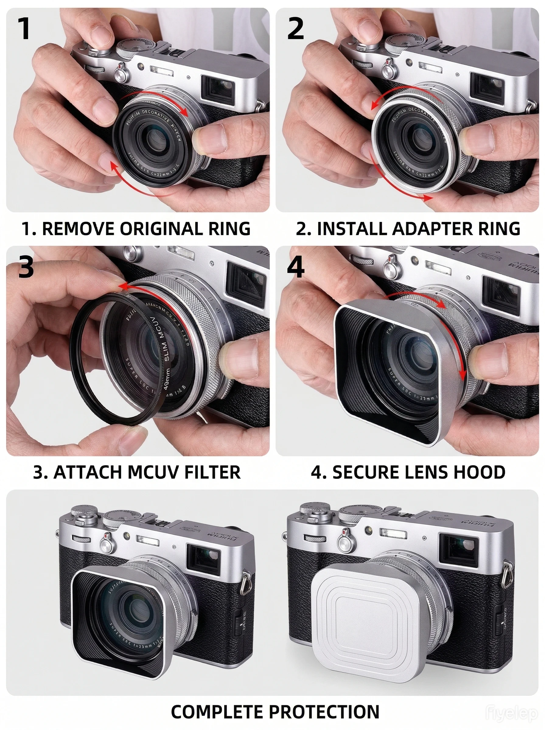 Quadratische Gegenlichtblende aus Metall für 49-mm-MC-UV-Filter-Kit für Fujifilm X100 Serie X100V X100F X100T X100S X100 X100VI Kamerazubehör – Detail 8