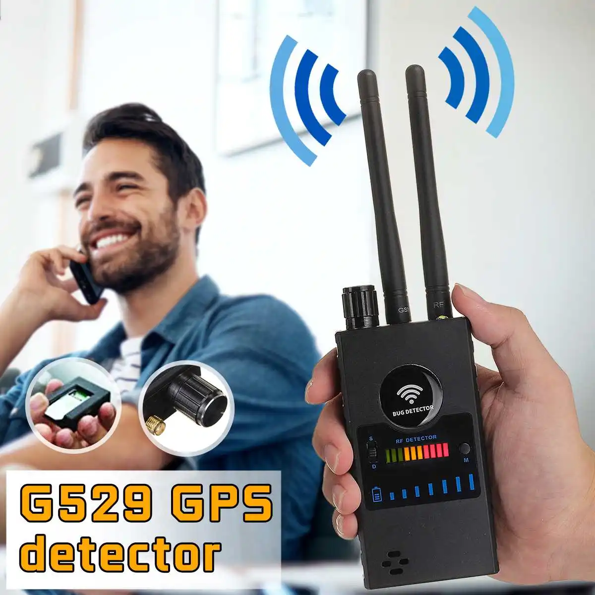 Cámara de detección antiespía multifunción, buscador de insectos de Audio GSM, lente de rastreador GPS, detección de señal RF inalámbrica, escáner