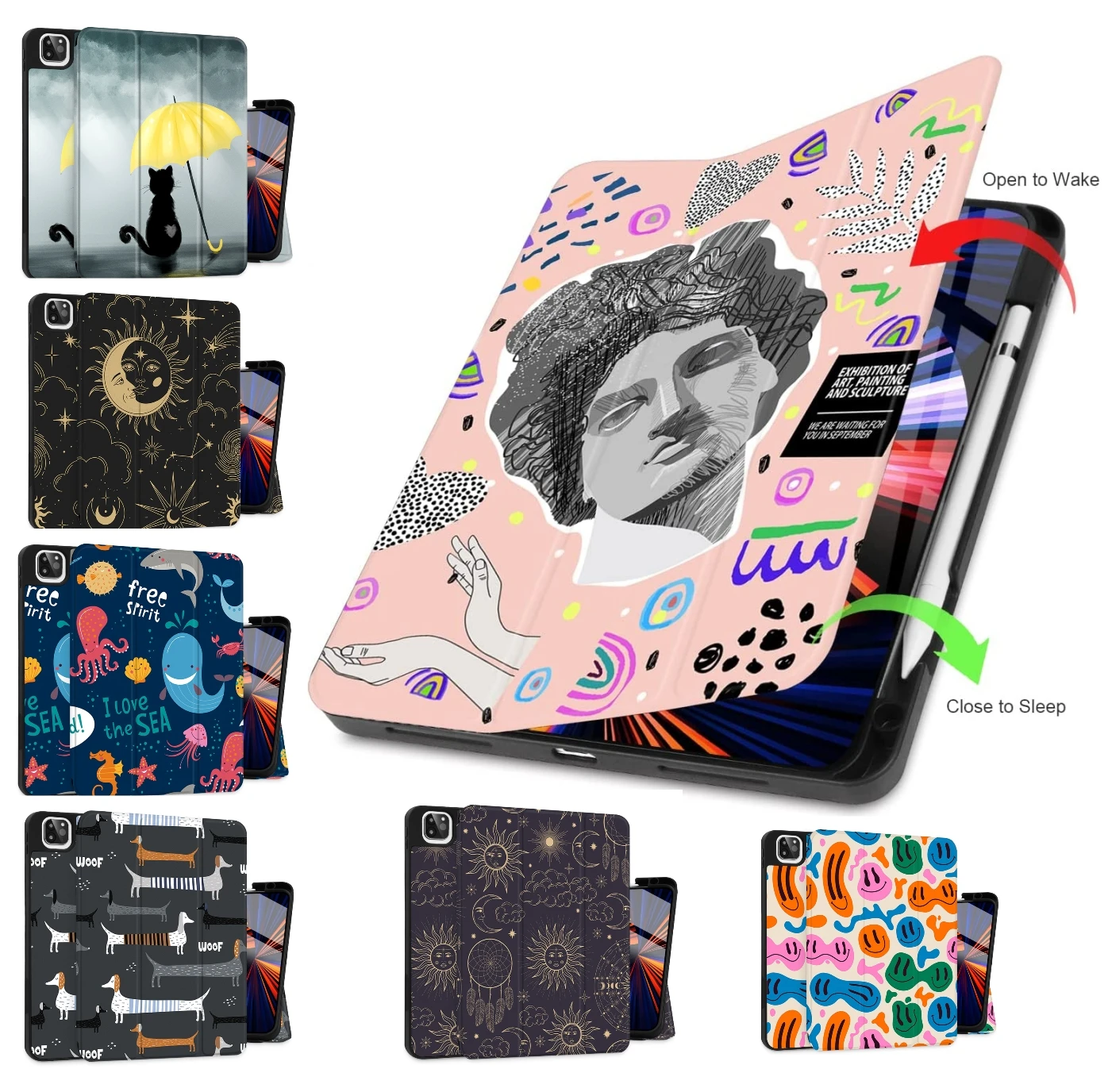 Newest iPad Art painting case for M4 2024 Air 13 iPad Gen7/8/9 10.2inch 2022 iPad 10th 9.7inch Pro11 2021 Pro 12.9 pencil holder