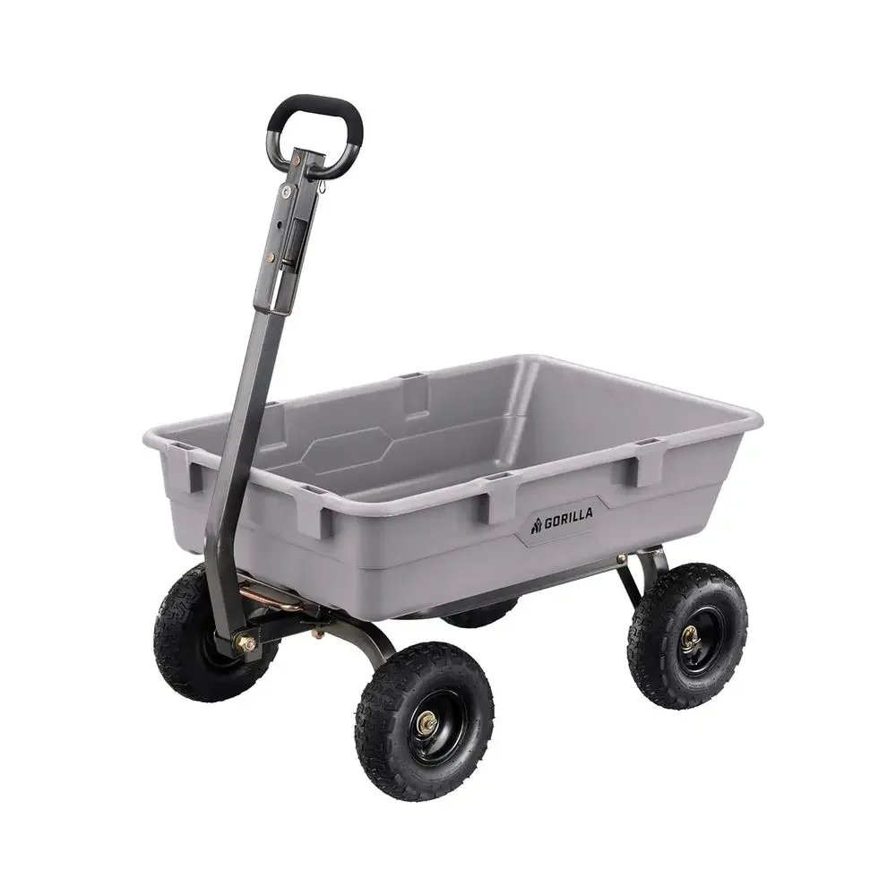 Sturdy Poly Dump Cart, 5 Cubic Yard, 800 lbs Capacity, Gray - Pullable Utility Wagon with Easy Dump & Air Tires for Yard, Land,