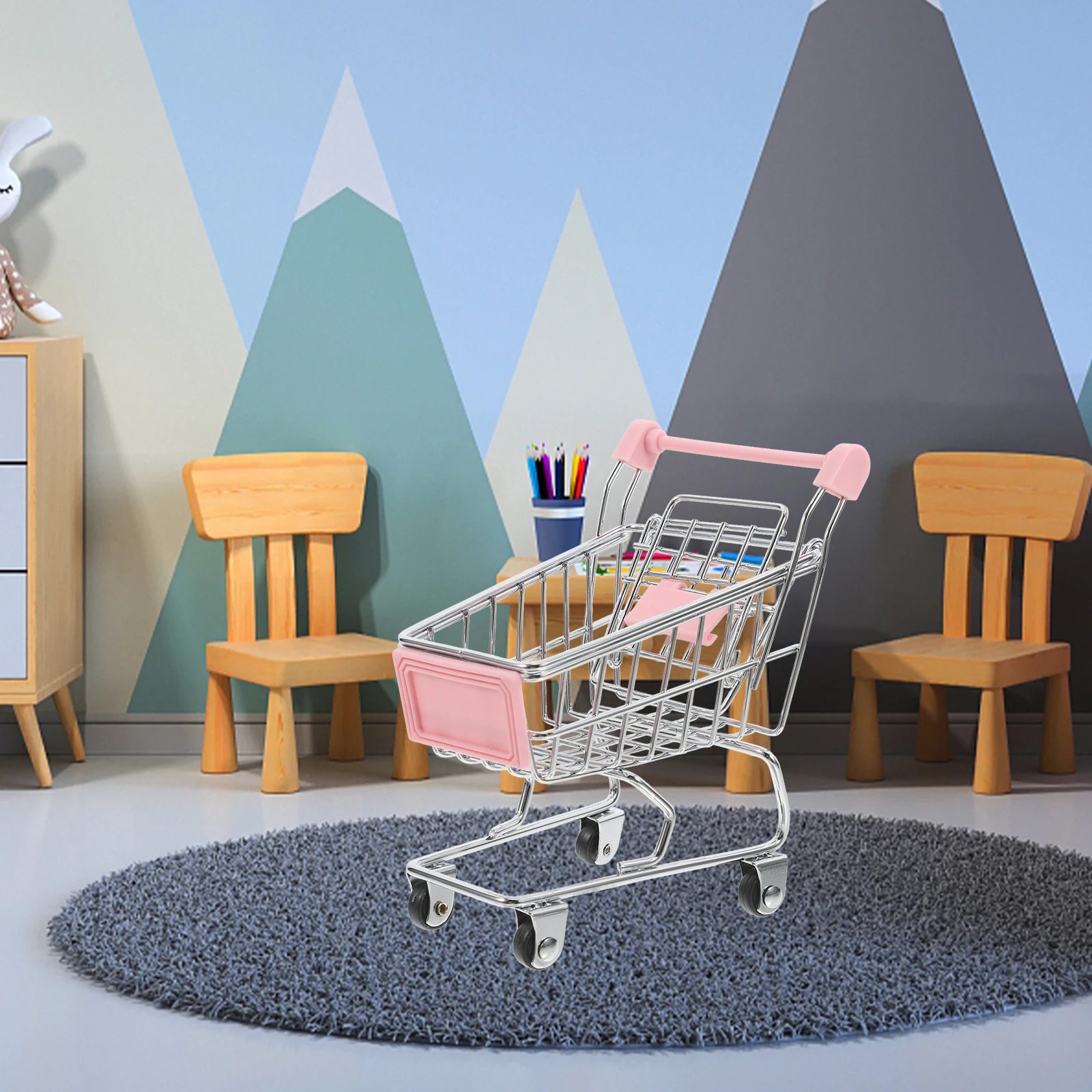 

Mini Shopping Basket Grocery Cart Toy Wrought Iron Desk Miniature Imitated Child