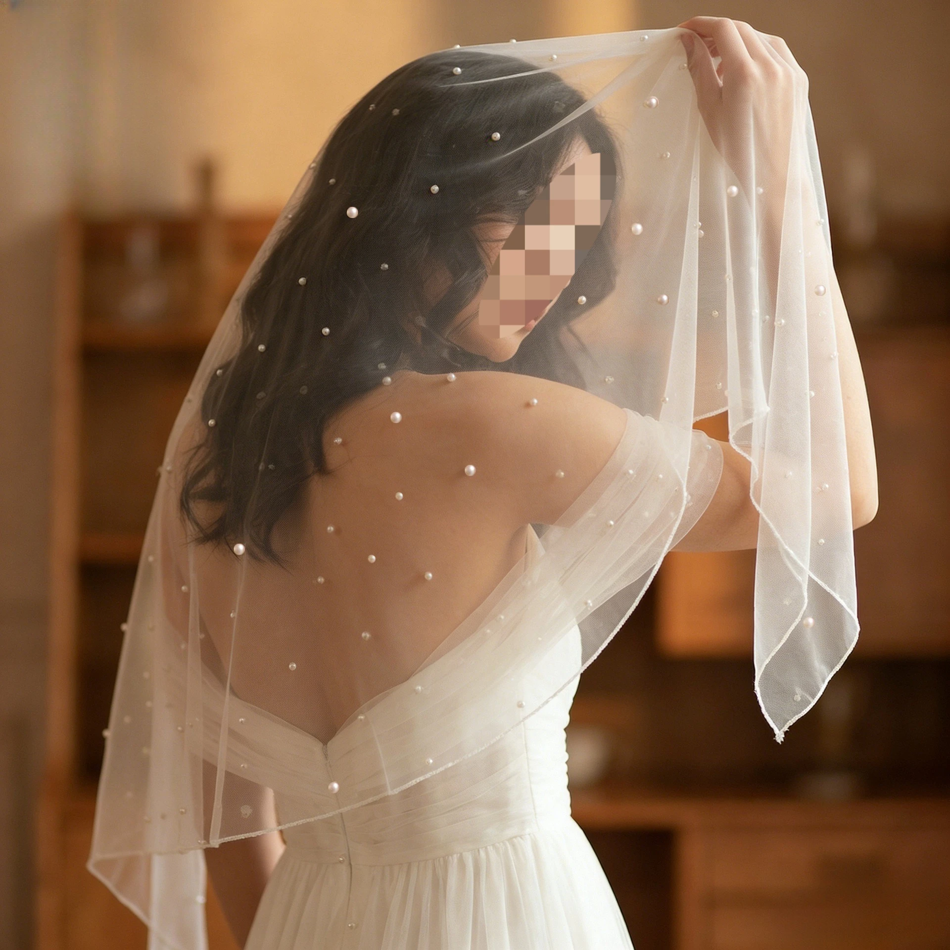 Triangle Scarf Pearls Mesh Bridal Shawl Party Beach Bikini Wrap накидка на плечи for Wedding Dress Wedding Accessories 웨딩 소품