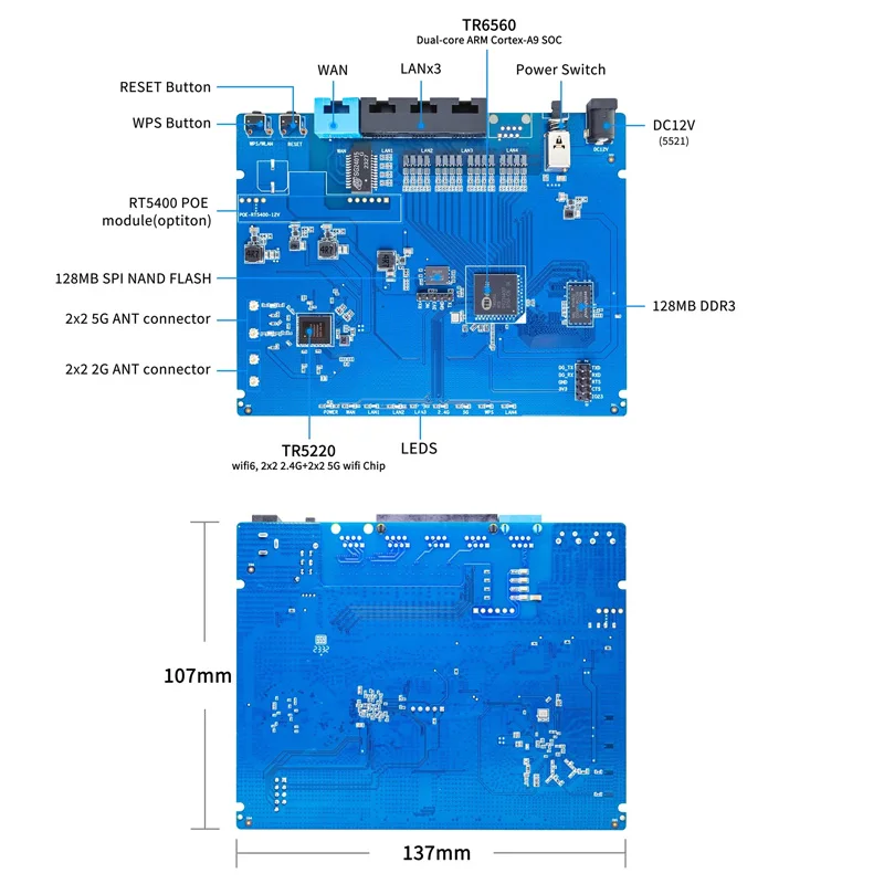 Imagem -02 - Roteador Banana pi com Estojo Roteador Bpi-wifi Soc Dual Core Processador Arm Cortec a9 Roteamento Phy 5ge Integrado Tr6560 Tr5220