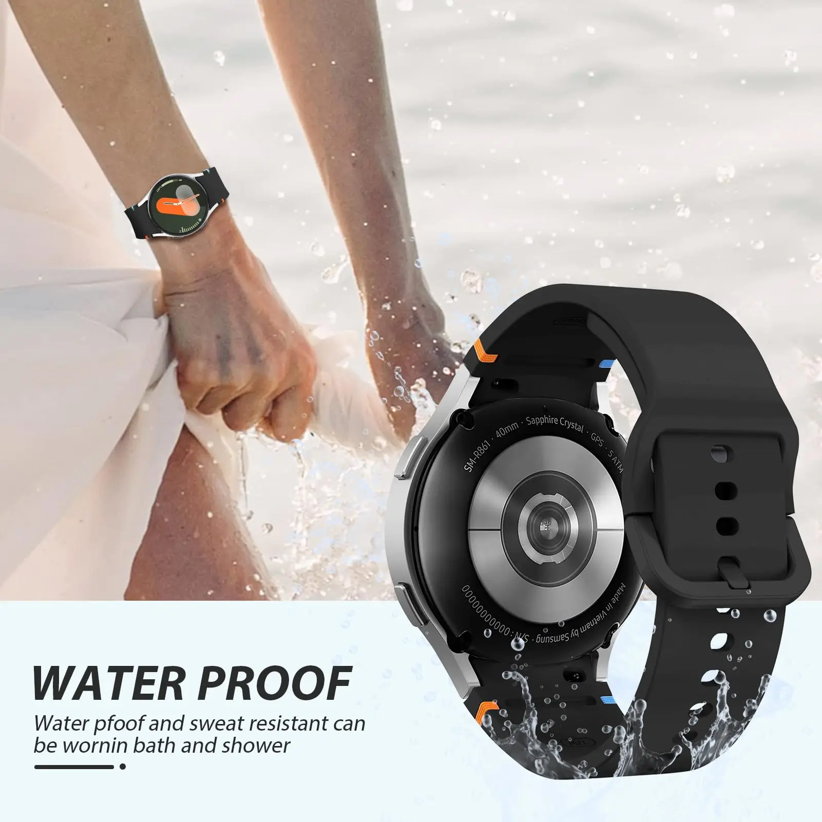 Силиконовый ремешок для Samsung Galaxy Watch 7 6 5 4 44 мм 40 мм/FE/5 pro 45 мм Браслет без зазора Galaxy Watch6 classic 47 мм 43 мм ремешок