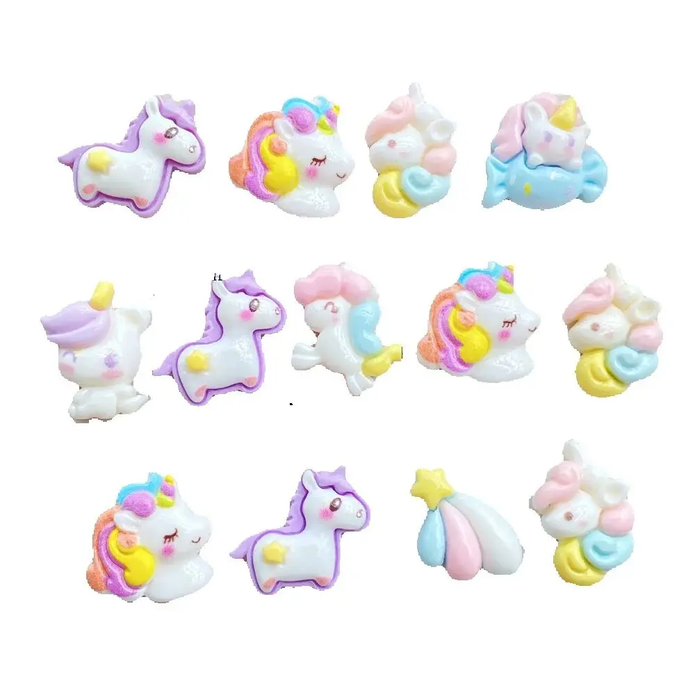 20 Stück niedliche Mini-Cartoon-Einhorn-Serie Nagelkunst-Harz-Designer-Anhänger DIY-Bastelbedarf für 3D-Nageldekorationen Schmuck