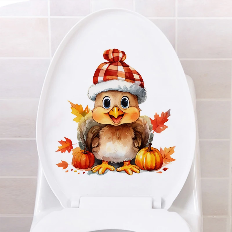 C215# Autumn Cartoon Chicken Wall Sticker Bathroom Toilet Decor Living Room Cabinet Refrigerator Home Decoration Decals