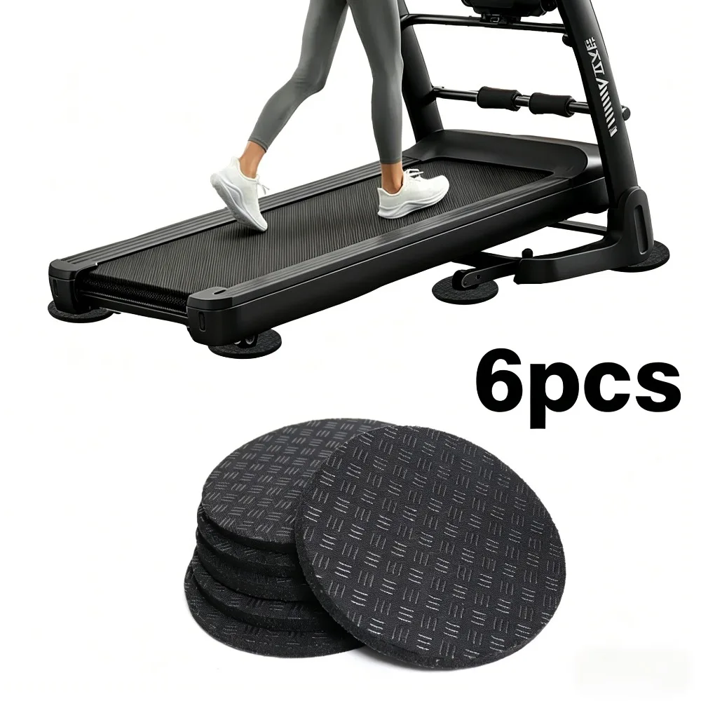 6Pcs Rubber Anti-Slip Floor Mat Round Black Treadmill Pad Gym Equipment Floor Protector Noise Reduction Shockproof Cushion