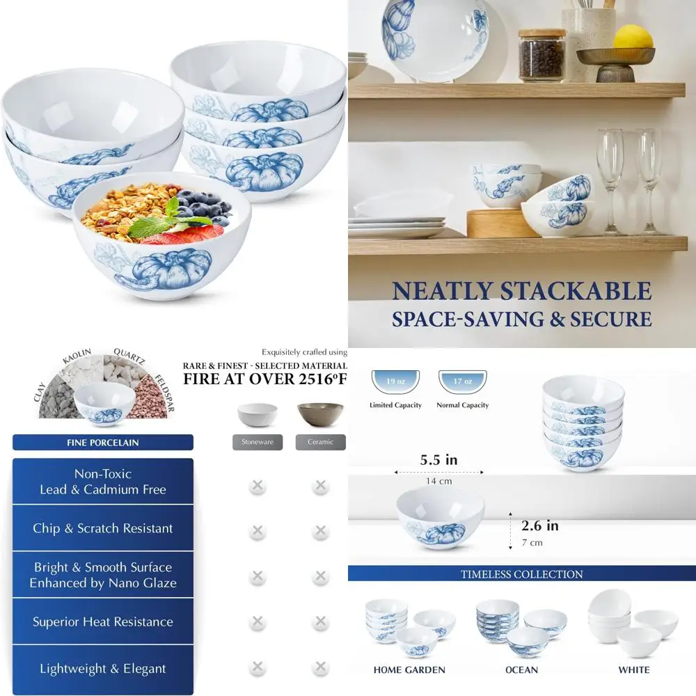 

Набор из 6 фарфоровых мисок для супа — идеально подходит для Дня благодарения, завтрака, овсянки, фруктов и круп в кухне