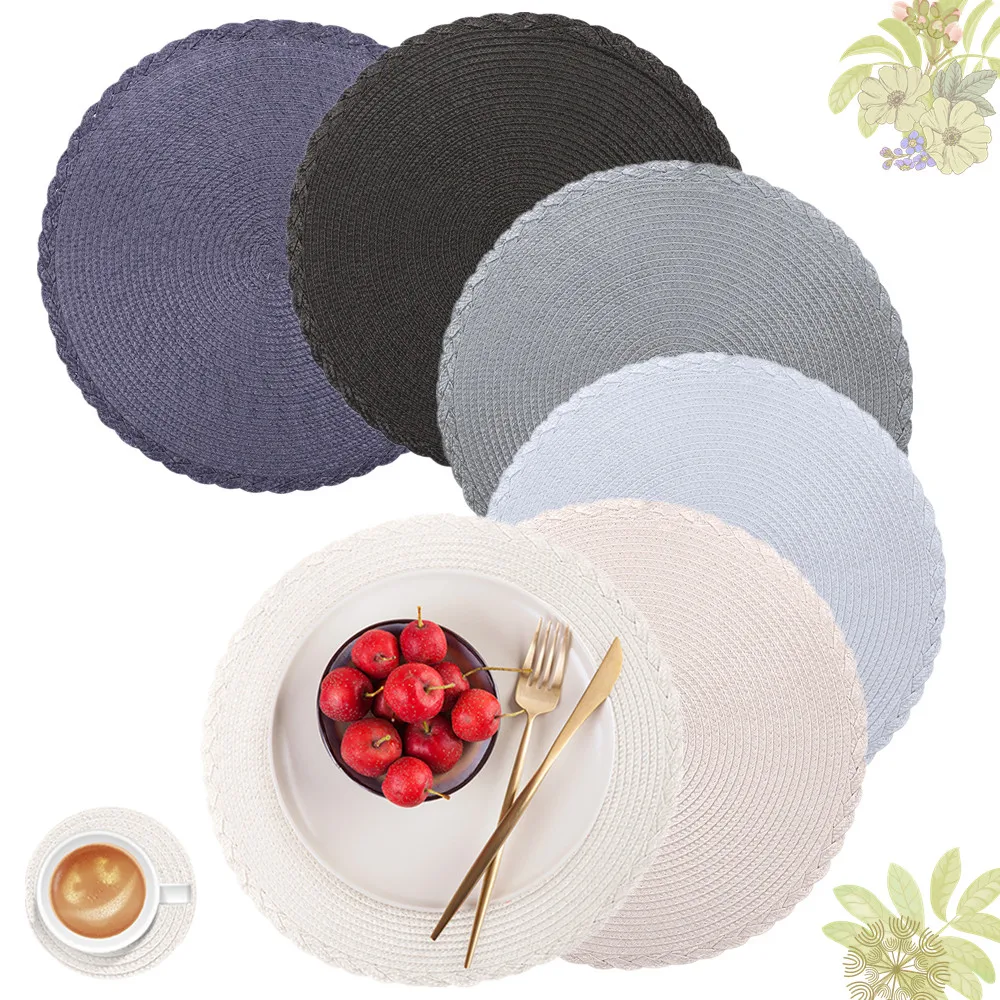 34CM Round Placemats Crossweave Heat Resistant Place Mats Woven Braided Edged Table Mats for Dining Table Christmas Wedding Home