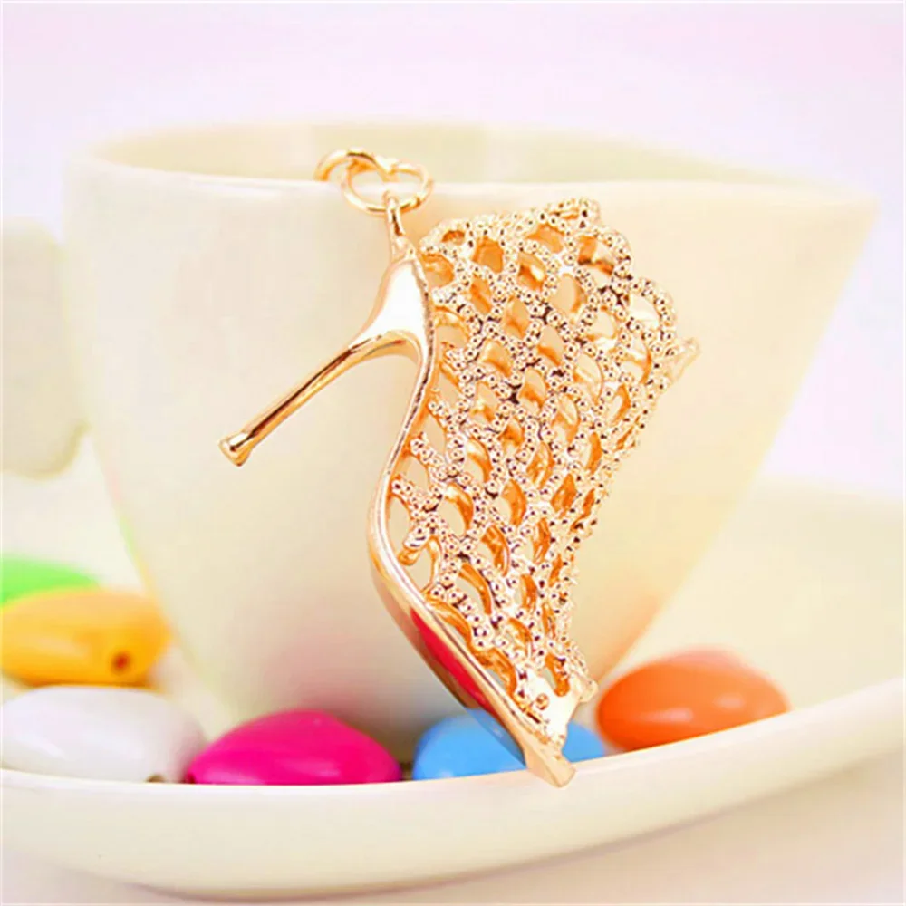 Luxury Ladies Crystal Sandals Keychain Rhinestone High Heel Shoe Flowers Charms Handbag Pendant Accessorie Car Trinket Keyring