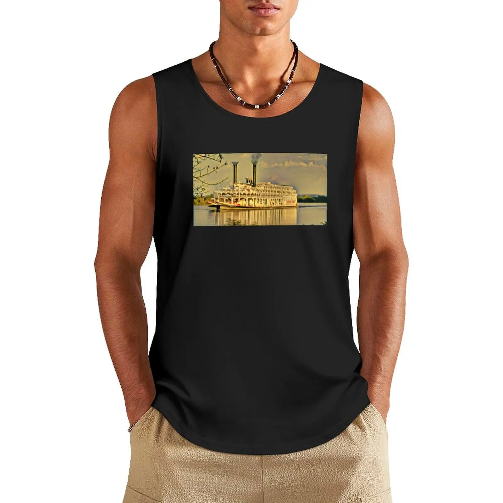 American Queen Steamboat on the Upper Mississippi River Tank Top gym t shirt men summer clothes for men