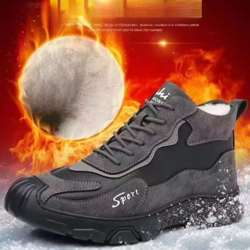 

High Quality Men's Boots Luxury Cowhide High Top Boots Thickened Plush Warm Cotton Shoes Outdoor Non-slip Snow Boot Winter Boots
