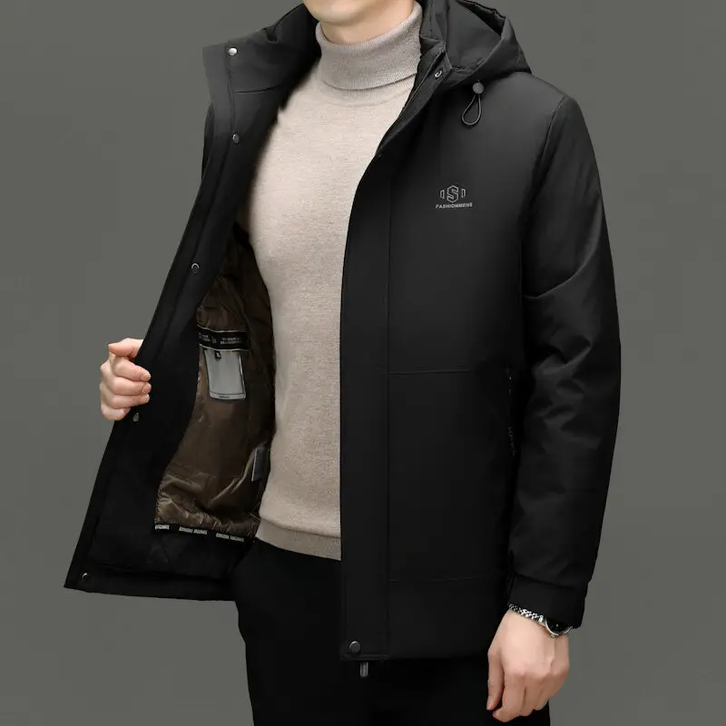 

Classic Winter Men's Hooded 90% White Duck Down Jackets Business Casual Windproof Thick Puffer Coat Outdoor Warm Parkas Clothing