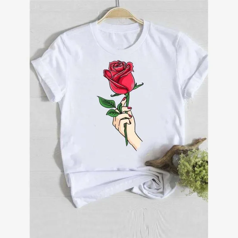 Summer New Parent-child Fashion Trend T-shirt Flower Letter Pure Cotton Printed Children's T-shirt Personalized Loose T-shirt