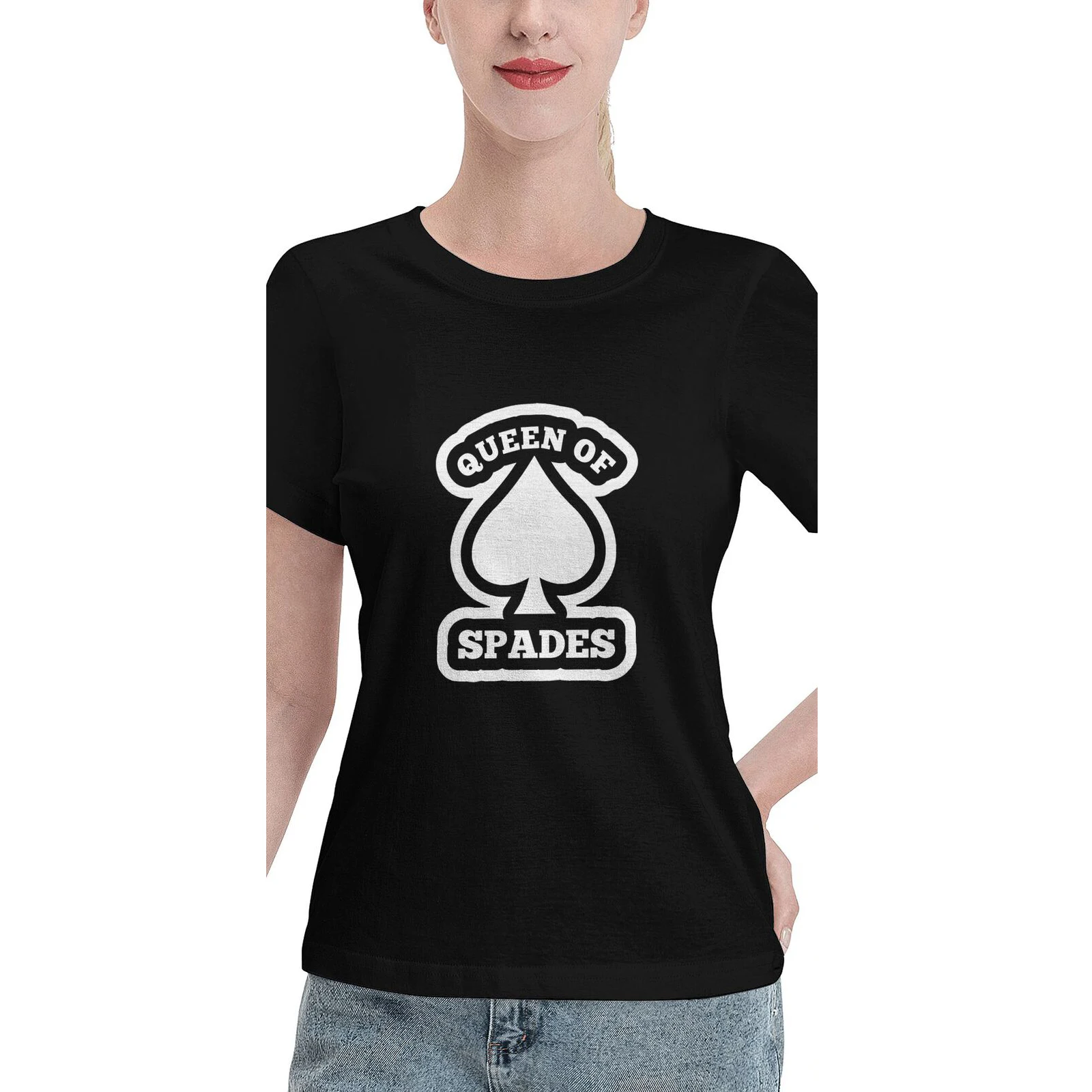 Womens T Shirts O Neck Summer Short Sleeve Cotton Tops Queen Of Spades Print Tees S-XXL