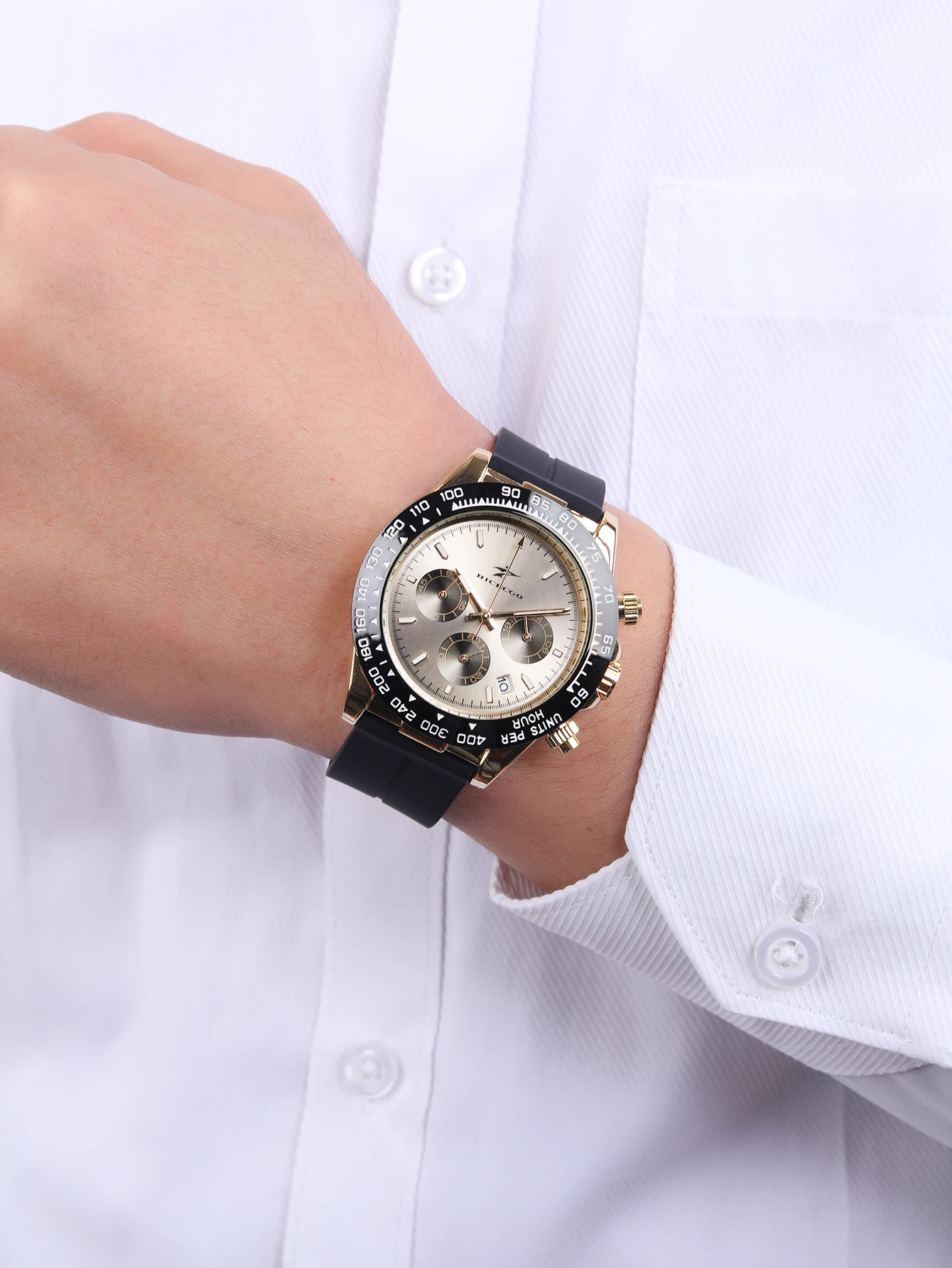 ساعة Ricecgo ثلاثة عيون ستة دبابيس أنيقة للرجال، ساعة كوارتز، تقويم كرونوغراف متعدد الوظائف، ساعة مطاطية، جودة عالية، لهدايا العطلات #5