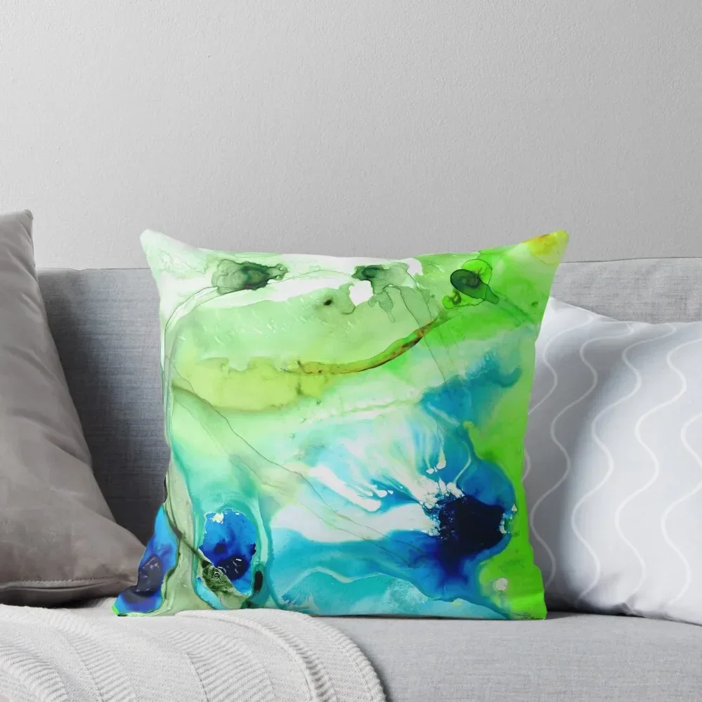 Blue And Green Abstract - Land And Sea - Sharon Cummings Throw Pillow pillow pillowcase Sofas Covers Pillow