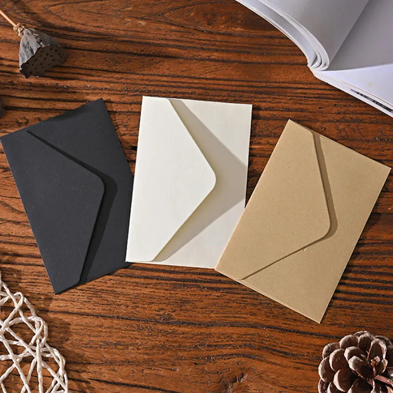 3Colors Envelopes In Natural White DIN 10.5x7cm With Pointed Flap and Wet Adhesive in 120gms Black Red Jewelry Gift Envelope