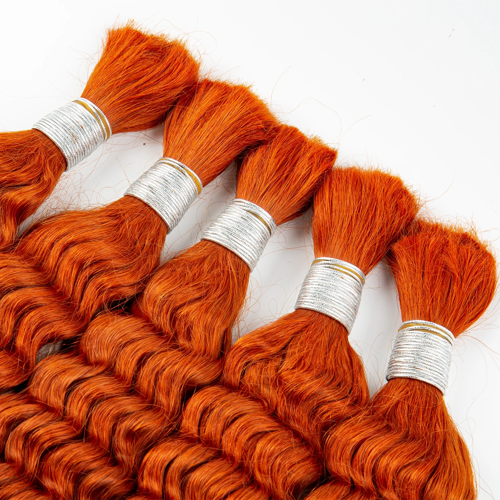 350# Ginger Orange Human Hair Bulk 28inch Deep Wave Human Hair for Braiding 100% Unprocessed No Weft Vingin Hair Bulk Extensions