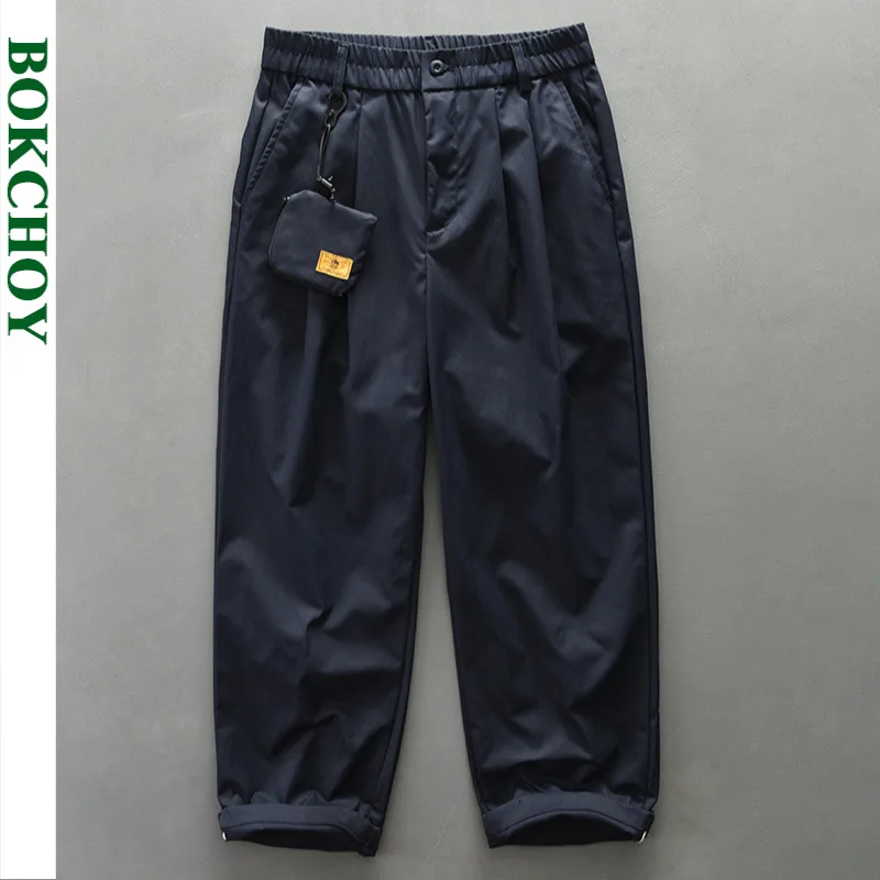 Celana panjang kargo longgar pria, celana panjang kargo longgar kasual pinggang elastis Vintage Jogger Streetwear pria AZ672 musim gugur 2024