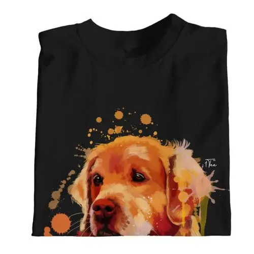 Polarshe 1Tee kaus anjing pria, kaus anjing pengambil emas cipratan warna air