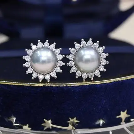 925 Silver Post Freshwater Pearl Sunflower Stud Earrings Vintage Elegant Zircon Jewelry for Women