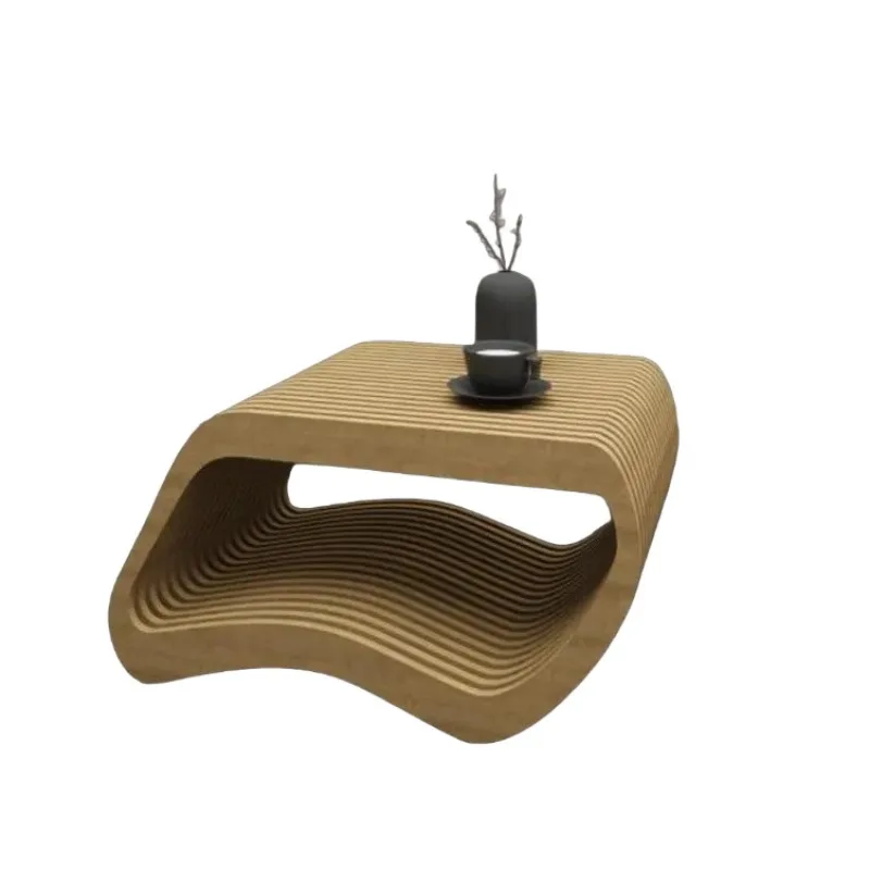 Fashion, curve art, sliced edges, duplex apartment, empty living room, light luxury creative coffee table