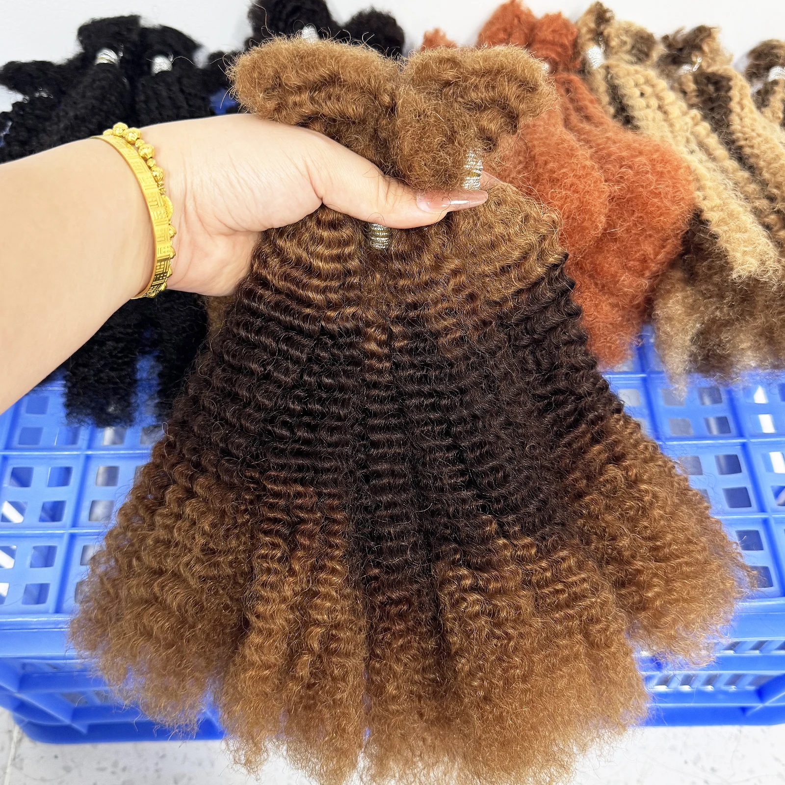 16 Zoll Afro Kinky Curly Echthaar-Bulk für Dreadlocks, Afro Kinky Bulk Echthaar zum Flechten, 30g/Packung, Färbbar – Detail 24