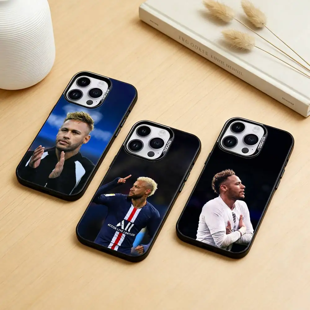 

1pc football star neymar Phone Case For iPhone 17,16,15,14,13,12,11,Pro Max,Plus Candy Silver Cover