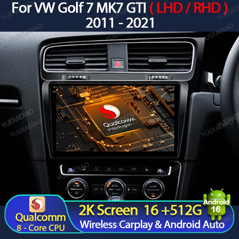 Android 16 Car Radio For Volkswagen VW Golf 7 MK7 GTI 2012 - 2021 Multimedia Video Player Wireless Carplay Auto 4G WIFI NAVI GPS