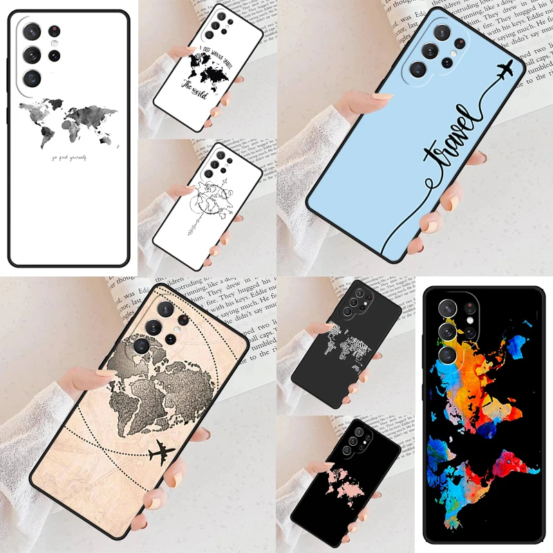 World Map Travel Just Go Phone Case For Samsung Galaxy S24 S23 S22 S21 Ultra S10 Note 10 Pro S20 Plus FE S9 S8 Cover