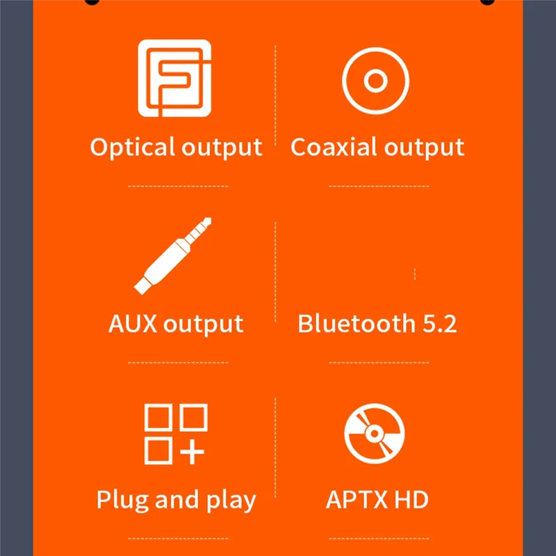 CSR Wireless Receiver APTX-HD Bluetooth 5.2 HiFi Stereo Audio Adapter Support Coaxial Optical Fiber for Amplifier