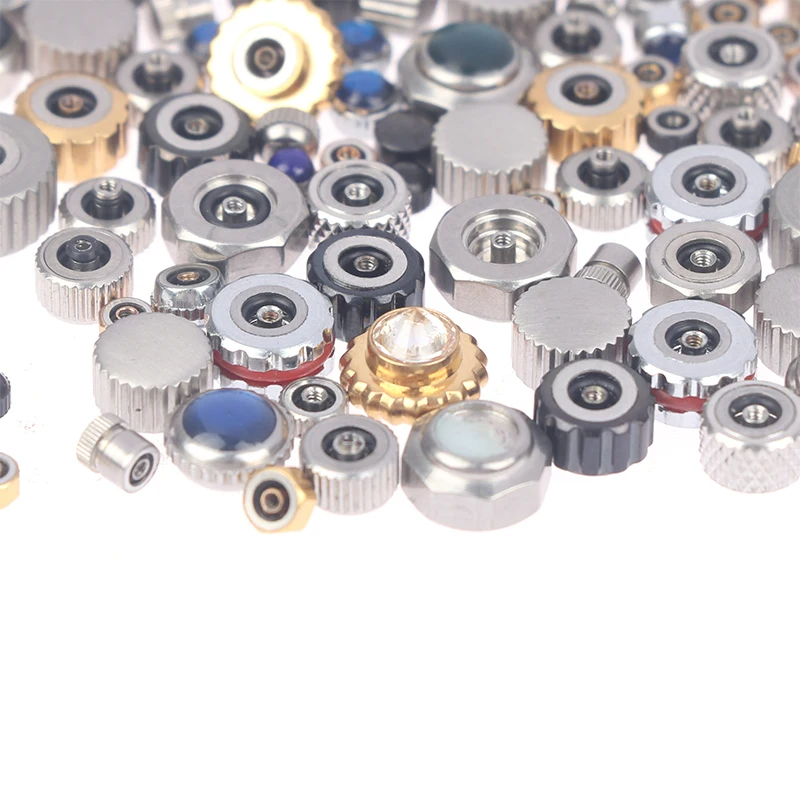 100PCS Mixed Waterproof Steel Watch Handles Watch Crown Various Sizes Colors For Watchmakers Watch Accessories High/Low Pipe New