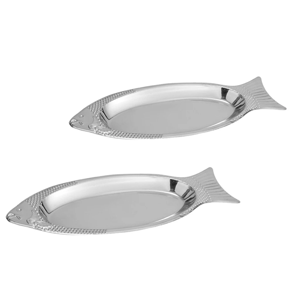

2Pcs Magnetic Fish-Shaped Stainless Steel Dinner Plate for Grilling Outdoor Party Serving Kitchen Tableware Banquet