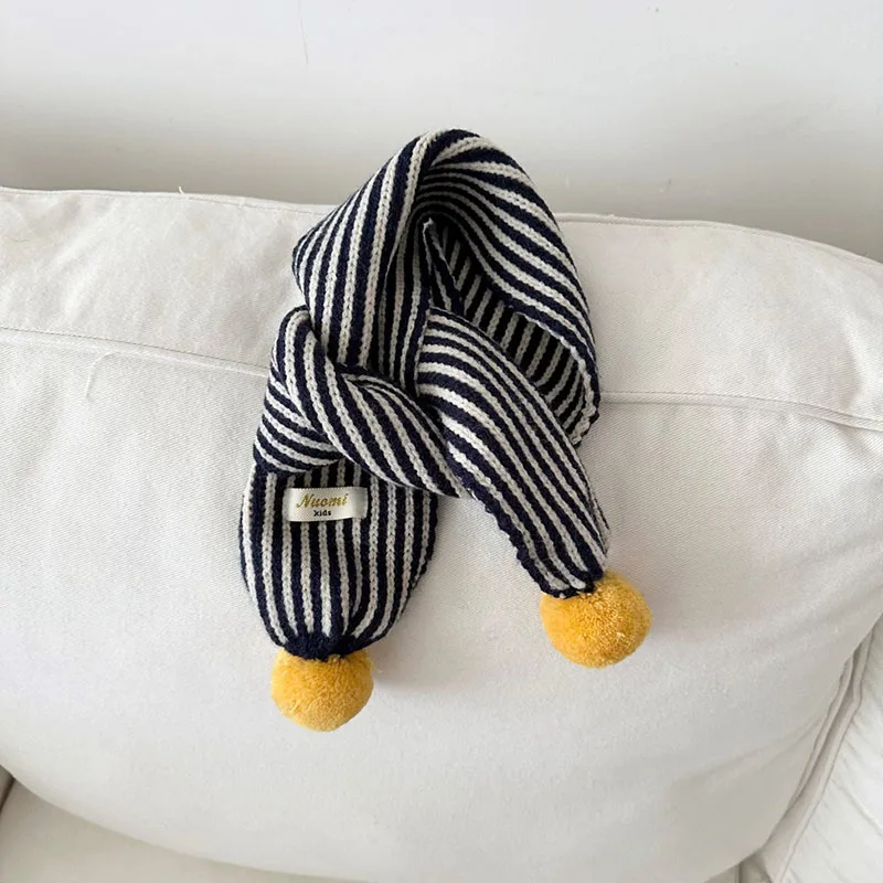 MILANCEL Neue Winter Kinder Schal Nette Vertikale Streifen Baby Jungen Warme Schal Pelz Ball Dekoration Kinder Mädchen Zubehör – Detail 7